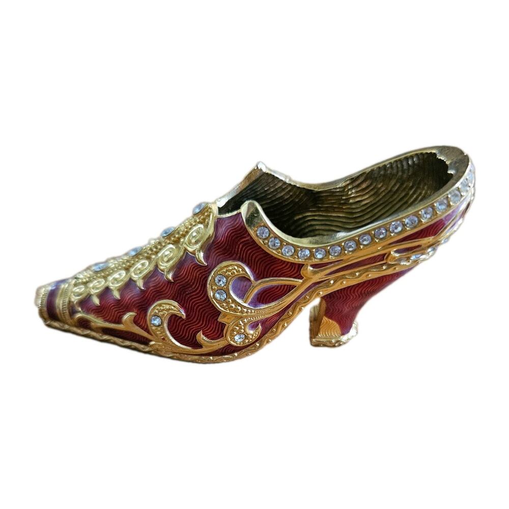 Vintage Brass Victorian Enameled Bejeweled Knick Knack Fancy Genie Shoe Trinket
